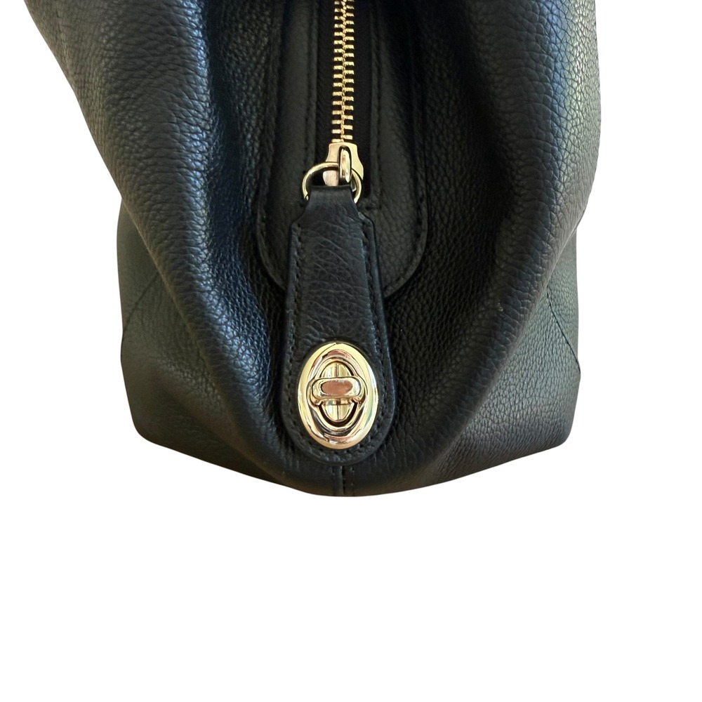 Coach Edie 31 Black Pebbled Leather Hobo Shoulder Bag Gold Logo Large - Picture 11 of 11